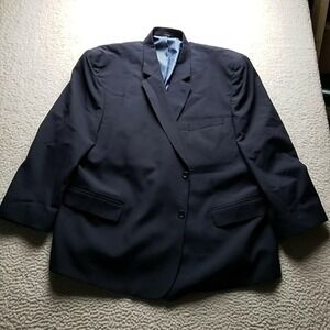 GS Perfect Fit Suit Jacket Mens 60 Long Blue Poly Wool Stretch Notch Lapel